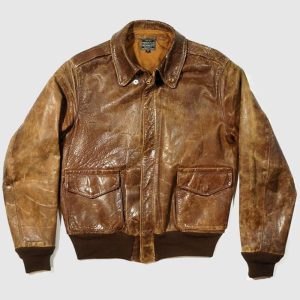 Men's A2 Vintage Military Style Distressed Brown Leather Jacket
