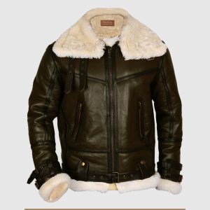 Men's Army Green B3 Bomber Shearling Leather Jacket
