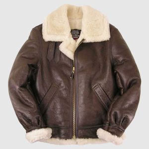 Men's B-3 Brown Sheepskin Bomber Leather Jacket
