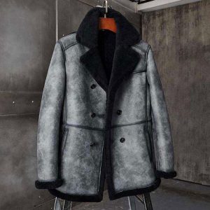 Men's B3 Shearling Hunting Grey Leather Long Coat