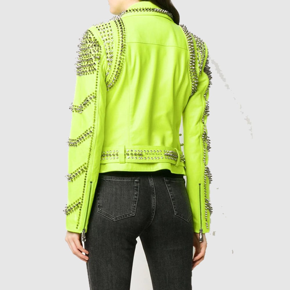 Brando-Green-Spiked-Real-Leather-Lapel-Fastener-Women-Studded-Belted-Jacket-back-min