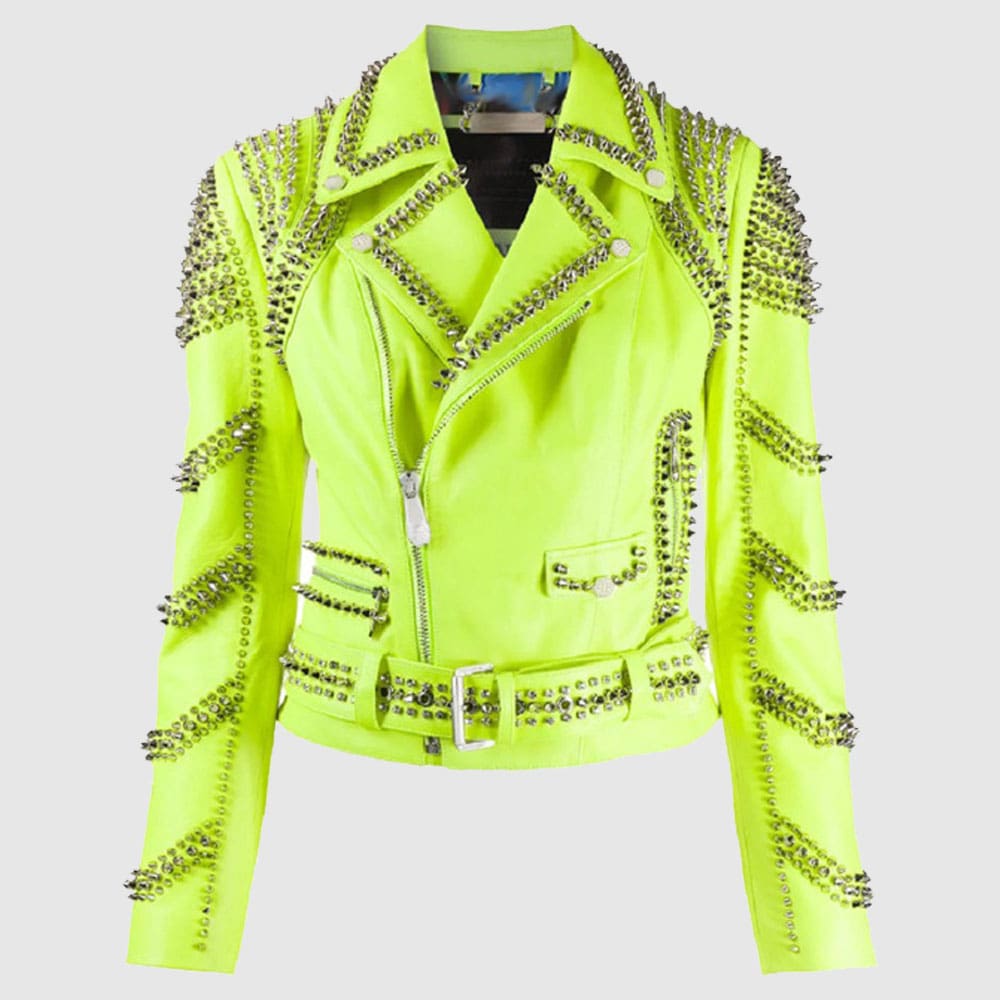 Brando-Green-Spiked-Real-Leather-Lapel-Fastener-Women-Studded-Belted-Jacket-min