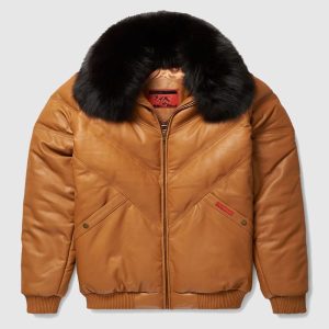 Men's Brown V-Bomber Leather Jacket