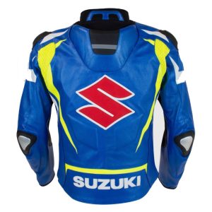 Blue Suzuki Motorcycle Real Leather Jacket