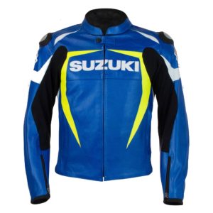 Blue Suzuki Motorcycle Real Leather Jacket
