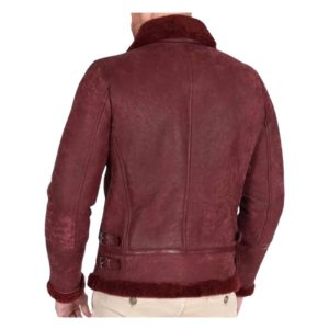 Bordeaux shearling buckle collar lamb leather biker jacket