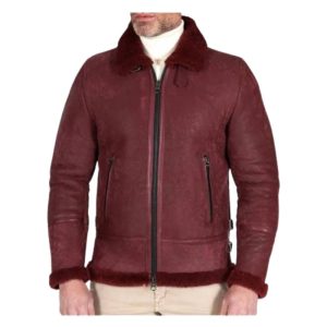 Bordeaux shearling buckle collar lamb leather biker jacket