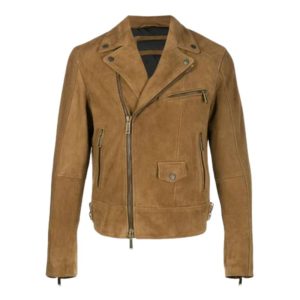 Brown Suede Leather Biker Jacket for Men