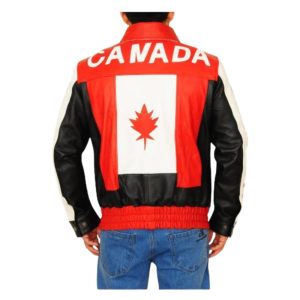 Canada Flag Mens Black Leather Jacket