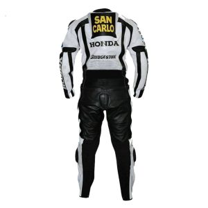 Men Honda San Carlo White Motorcycle Racing Leather Suit