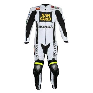 Men Honda San Carlo White Motorcycle Racing Leather Suit
