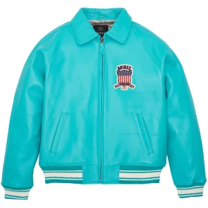 Mens Avirex Turquoise Icon Leather Jacket